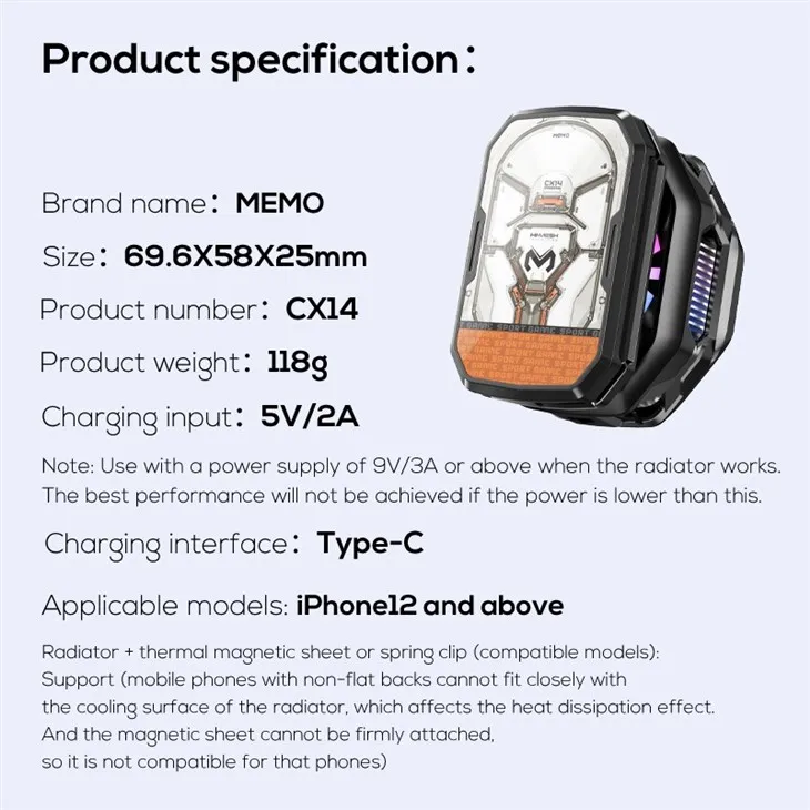 Removable 2000mAh Battery Mobile Cooler For Gaming With Back Clip price